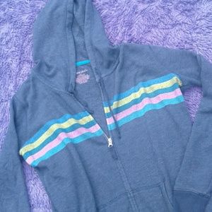 Blue-grey hooded zip front jacket